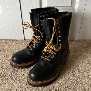 Red Wing Black Leather Work Boots